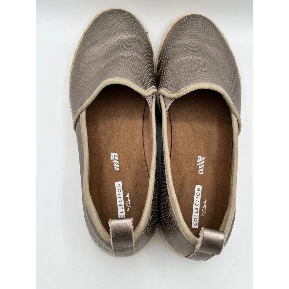 Clarks Collection Cushion SoftMetallic Bronze Perforated Espadrille Flats Sz‎ 9W